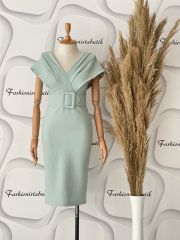 Modern kemer midi elbise Mint Yeşili