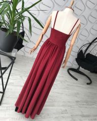 Simli Maxi boy kloş elbise - Bordo