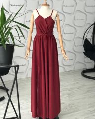 Simli Maxi boy kloş elbise - Bordo