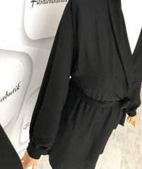 Kuşaklı kloş elbise - Siyah