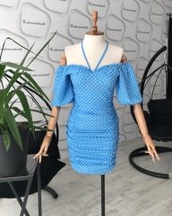 Puantiyeli drape elbise