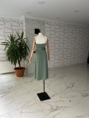 Saten kristal taş askılı midi elbise - Mint