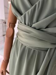 Saten kristal taş askılı midi elbise - Mint