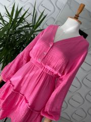 Müslin kumaş elbise - Pembe
