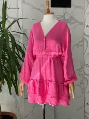 Müslin kumaş elbise - Pembe