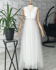 Güpür tül Maxi elbise - Beyaz