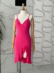 Askılı volanlı elbise elbise - Pembe
