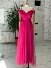 Drape abiye - Pembe