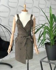 Gabardin elbise  haki renk