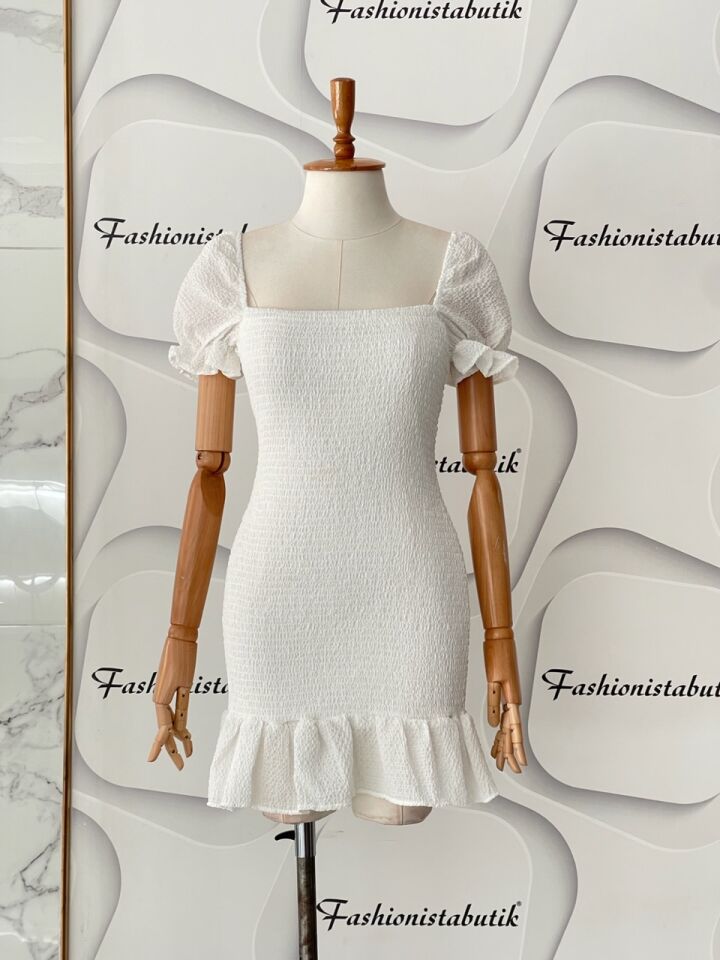 Gipe detay mini elbise - Beyaz
