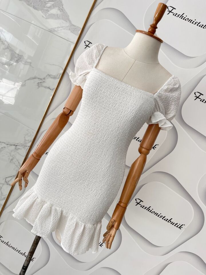 Gipe detay mini elbise - Beyaz