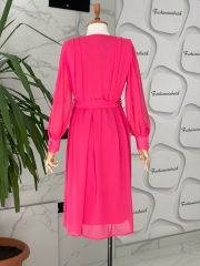 Piliseli şifon elbise - Pembe