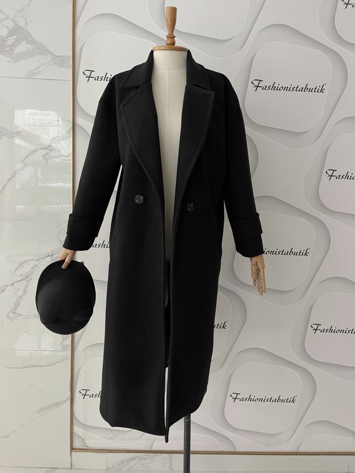 Oversize  kaşe kaban - Siyah