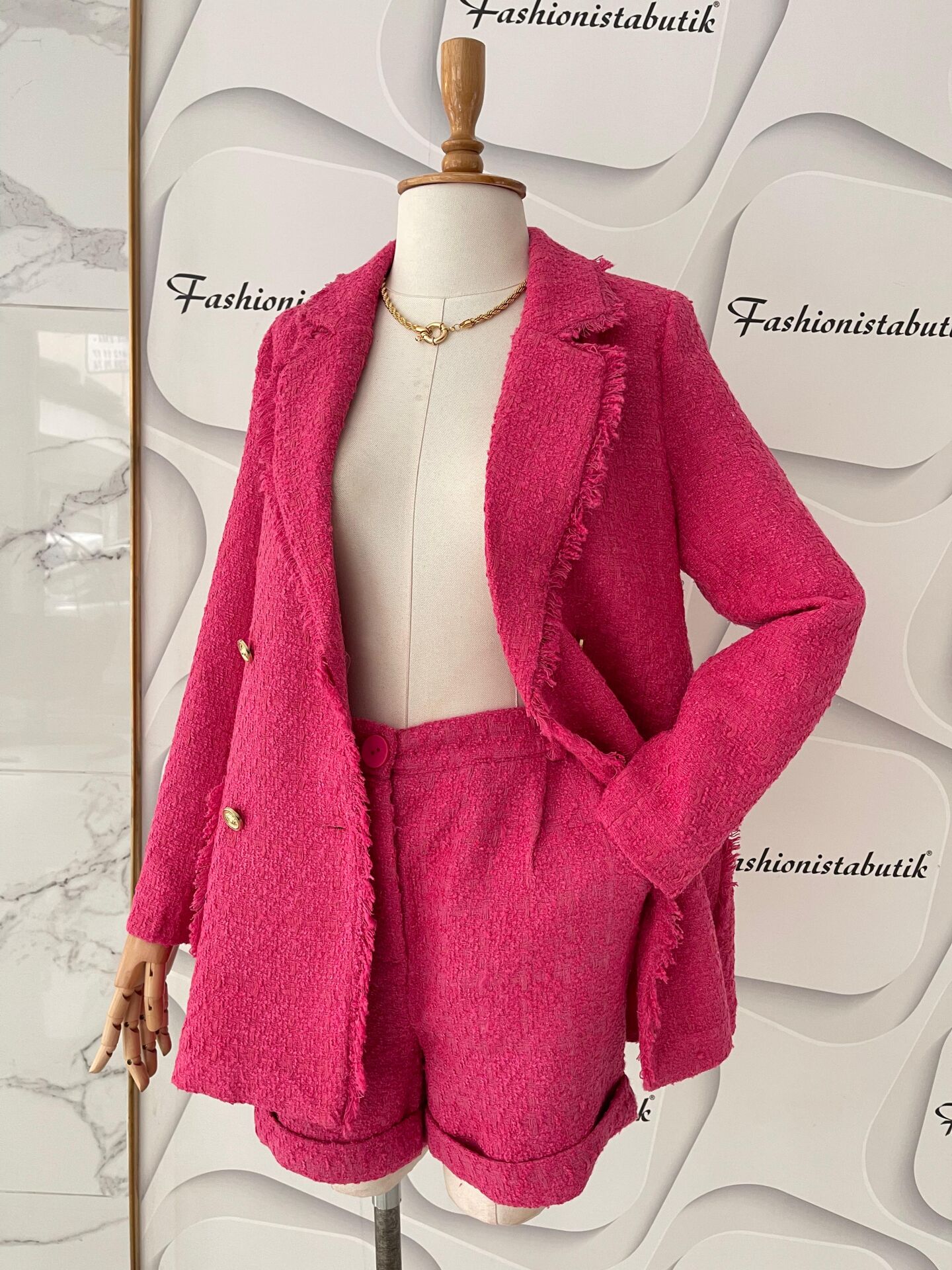 Şortlu TÜvit ceket takım-Pembe
