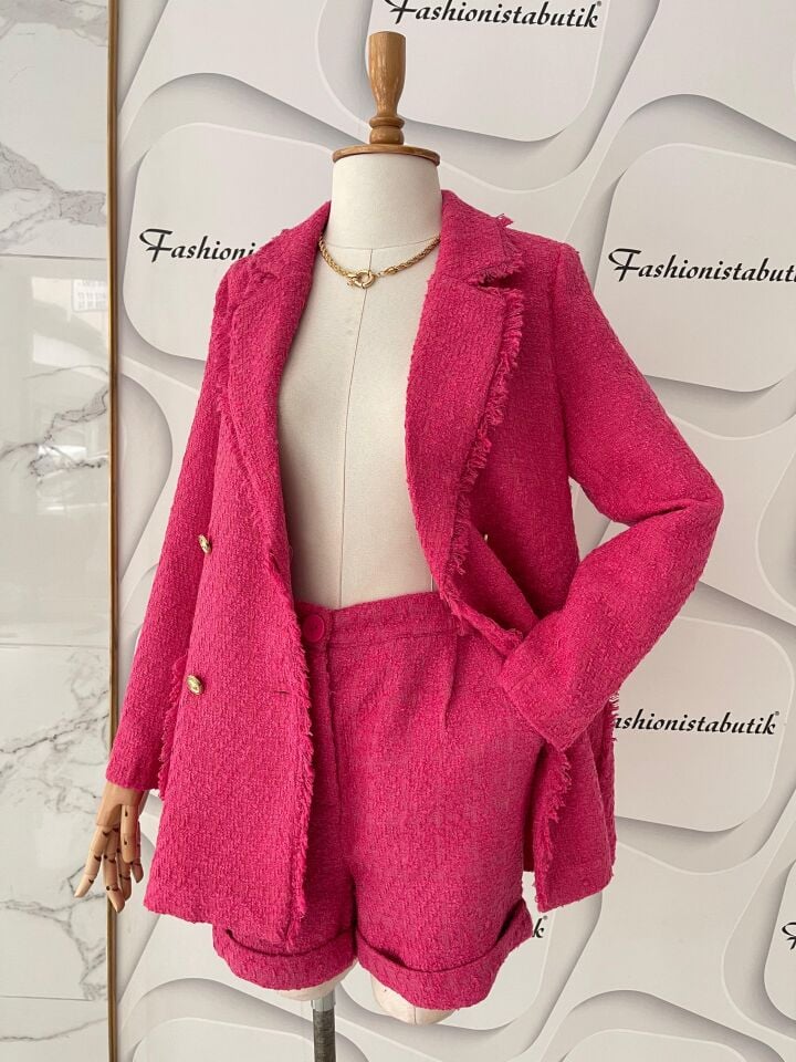 Şortlu TÜvit ceket takım-Pembe