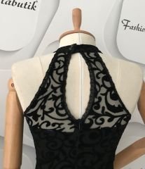 Flog baskı detay elbise - Siyah