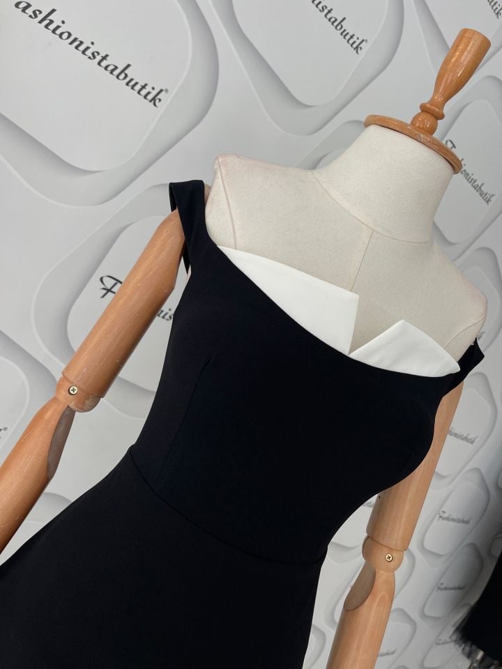 Modern pilise elbise -Siyah