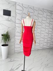 İp askılı drape midi elbise - Kırmızı