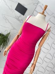 İp askılı drape midi elbise - Fuşya