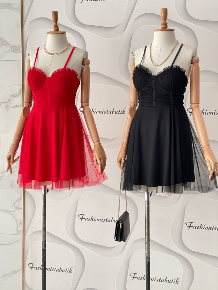 Mini tül elbise - Kırmızı
