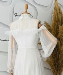 Tül drape maxi elbise - Siyah