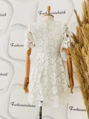 Çiçek motif full güpür elbise - Beyaz