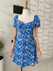 Çıtır desen mini elbise - Saks