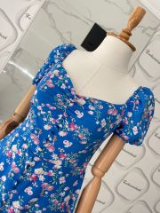 Çıtır desen mini elbise - Saks