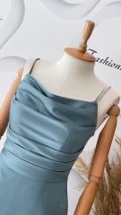 Taş askılı drape saten midi elbise - Mınt