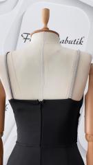 Taş askılı drape saten midi elbise - Siyah