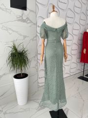 Madonna yaka dantel abiye - Mint