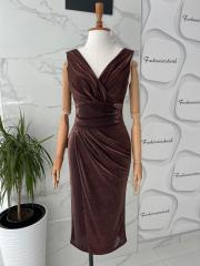 Tasarım midi elbise - Bronz