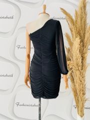 Tek kol drape elbise - Siyah