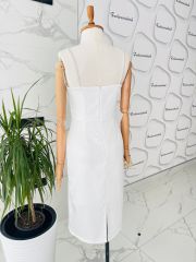 Taş askılı drape saten midi elbise - Beyaz