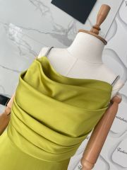 Taş askılı drape saten midi elbise - Yağ Yeşili