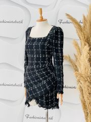 Tüvit kumaş elbise - Siyah