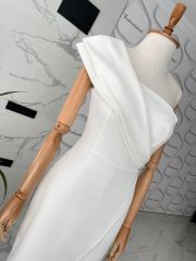Modern yaka midi elbise - Beyaz