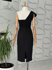 Modern yaka midi elbise - Siyah