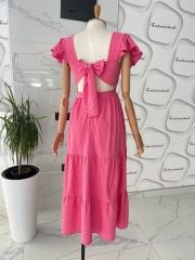 Sırt detay fisto elbise -  pembe