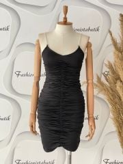 Drape taş askılı elbise - Siyah
