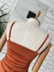 İp askılı drape midi elbise - Kiremit