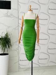 İp askılı drape midi elbise - Fıstık Yeşili
