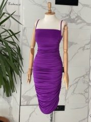 İp askılı drape midi elbise - Mor