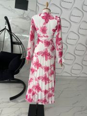 Floral piliseli elbise- Pembe