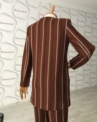 Kahve ceket kemerli pantolon takım