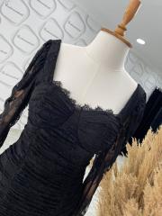 Dantel drape elbise Siyah