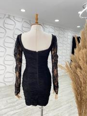 Dantel drape elbise Siyah