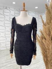Dantel drape elbise Siyah