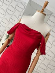 Modern drape saten abiye - Kırmızı