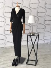 Pul detay pileli Maxi elbise - siyah